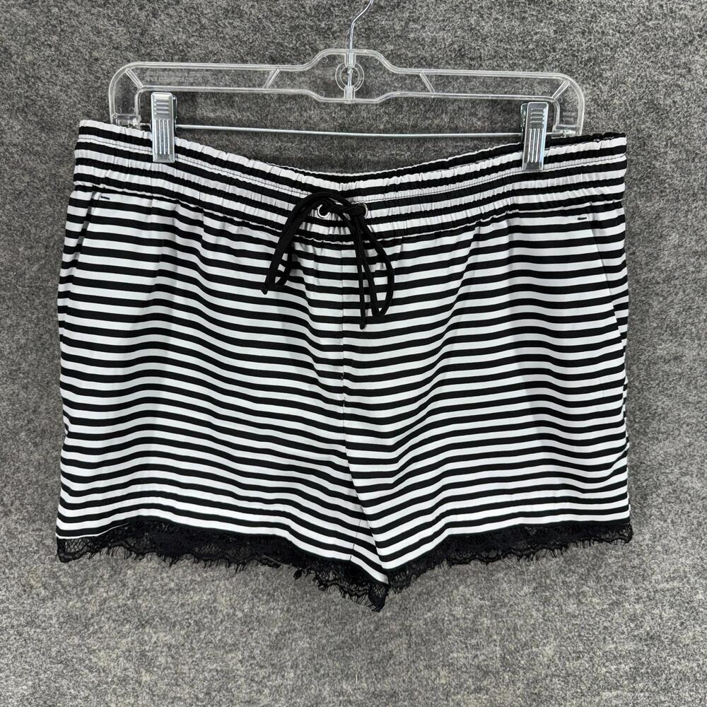 Express Sleep Shorts Women M Medium Black Striped Drawstring Pockets Sleepwear